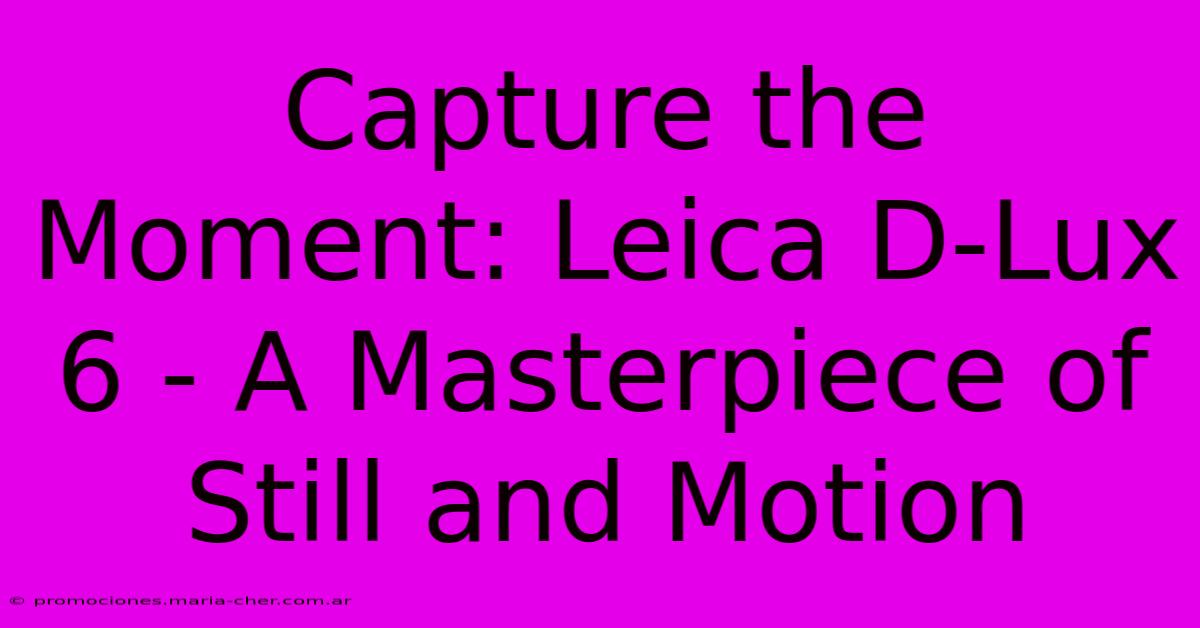 Capture The Moment: Leica D-Lux 6 - A Masterpiece Of Still And Motion